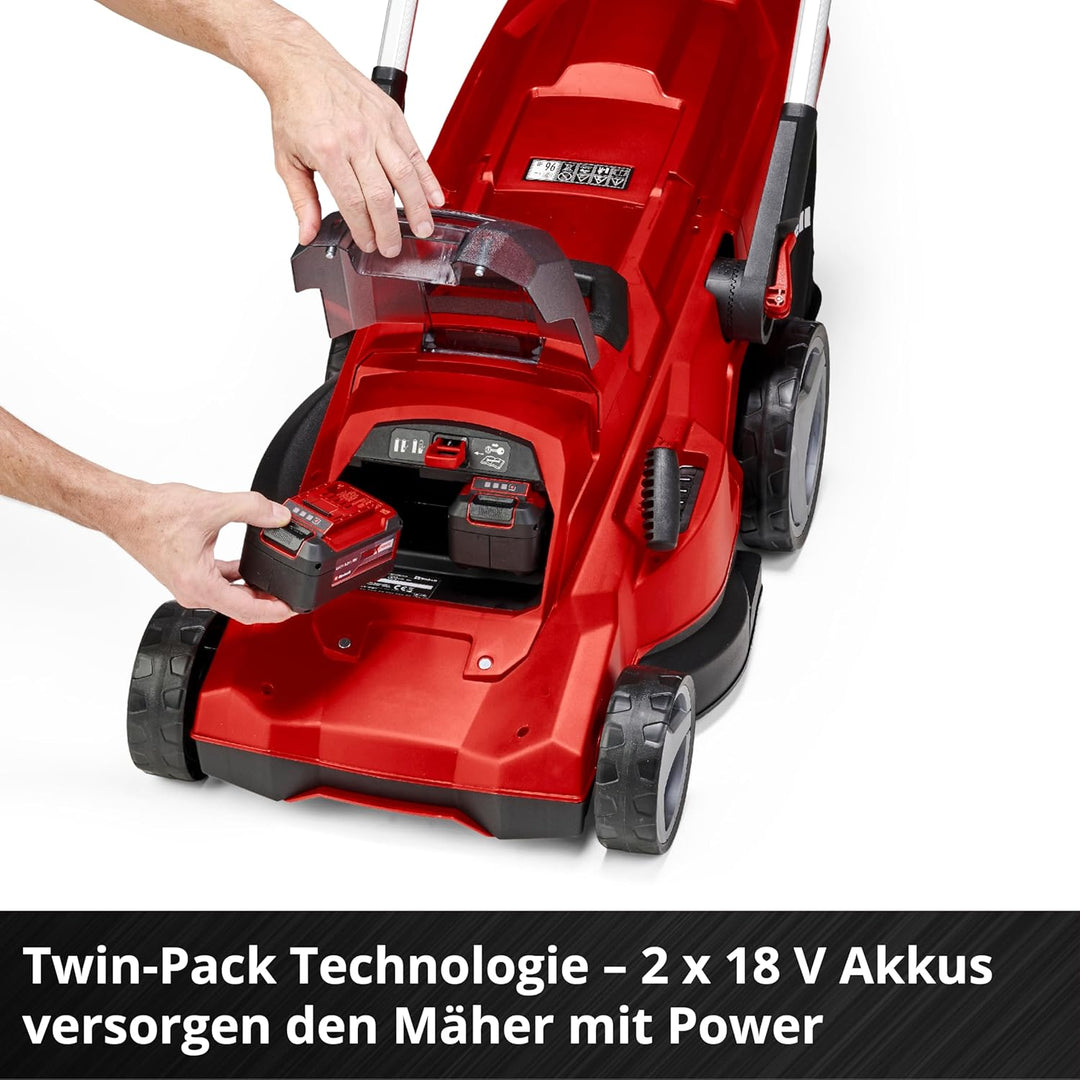 Einhell Akku-Rasenmäher RASARRO 36/42 Kit Power X-Change (36V, 42 cm Schnittbreite, bis 725 m², Brushless, 50L Fangkorb, Mulchfunktion, inkl. 2x 5,2Ah + 1x Twincharger)