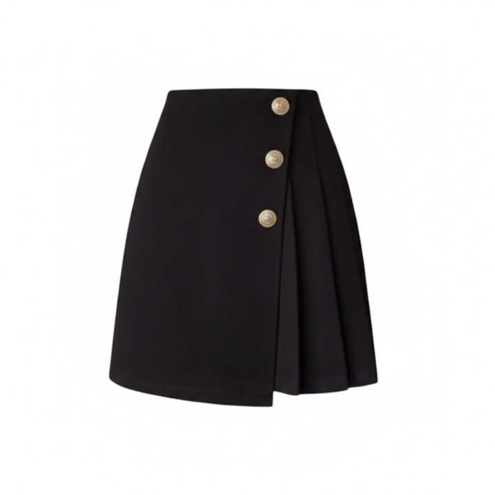 Minifalda Asimétrica de Cintura Alta para Mujer con Cremallera y Botones