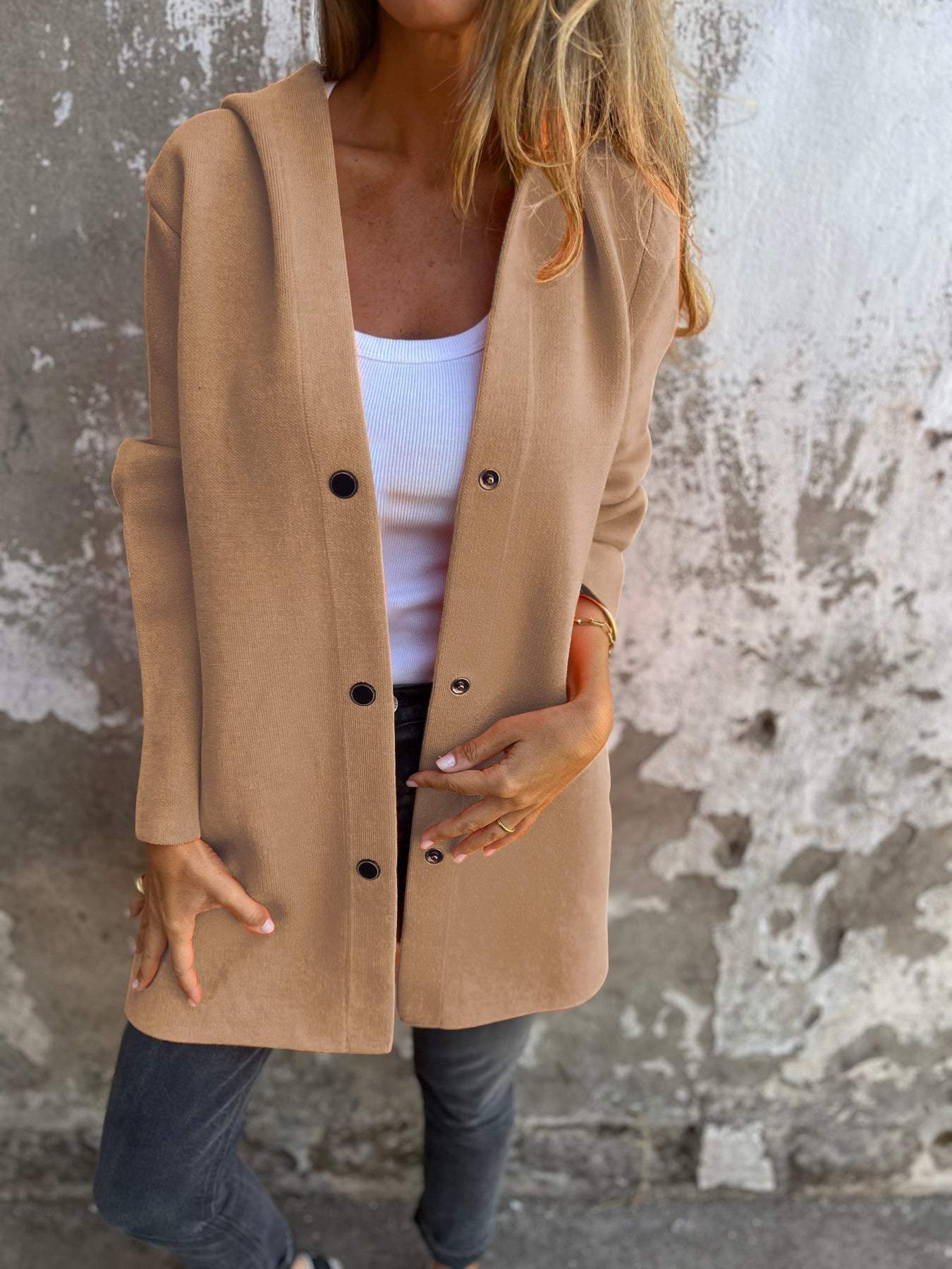 Adrinelle Chaqueta Mujer | Cárdigan de Invierno con Capucha y Botones