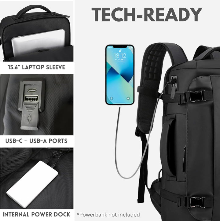 Mochila impermeable para portátil de 15” con apertura lateral y puerto USB-C