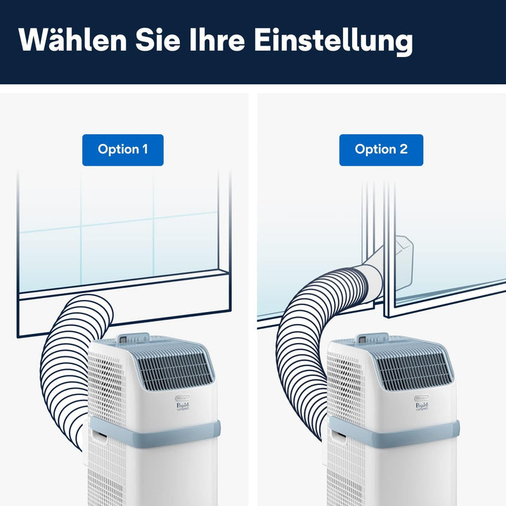 De'Longhi Pinguino PAC EM82, Mobile Klimaanlage für Rume bis zu 80 m, 9.400 BTU, 2,4 kW, 63 dB, Entfeuchtungsfunktion, Energieklasse A, 24h-Timer, Wei