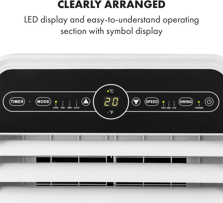 Klarstein Mobile Klimaanlage mit Abluftschlauch, 4-in-1 Klimagerät mit Ventilator, Luftentfeuchter & Nachtmodus, Kleine & Portable Klimaanlage für Wohnung & Büro, App-Steuerung, 12000 BTU