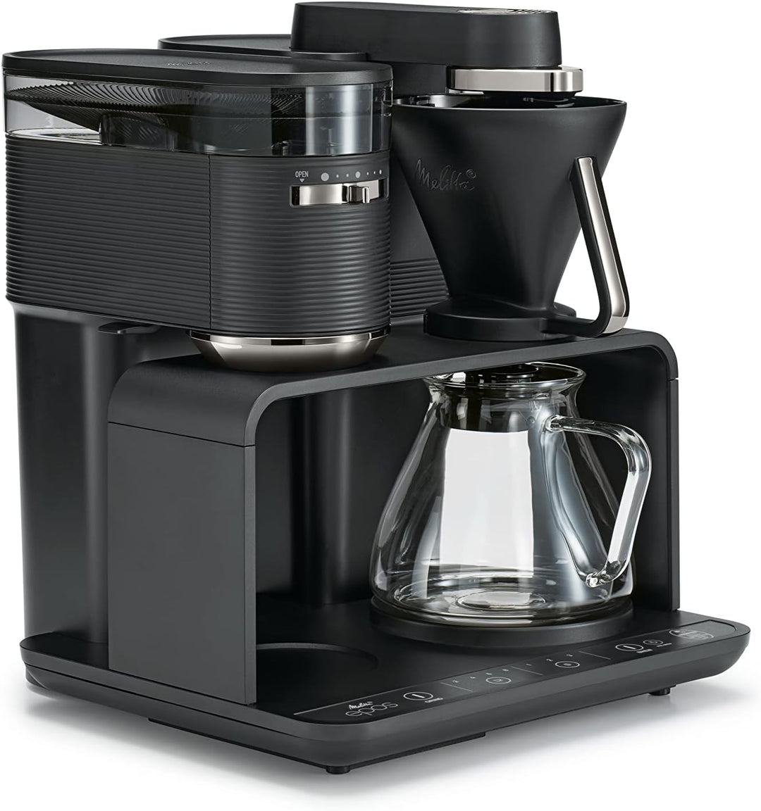 Melitta EPOS Kaffeemaschine mit Mahlwerk, schwarz-silber