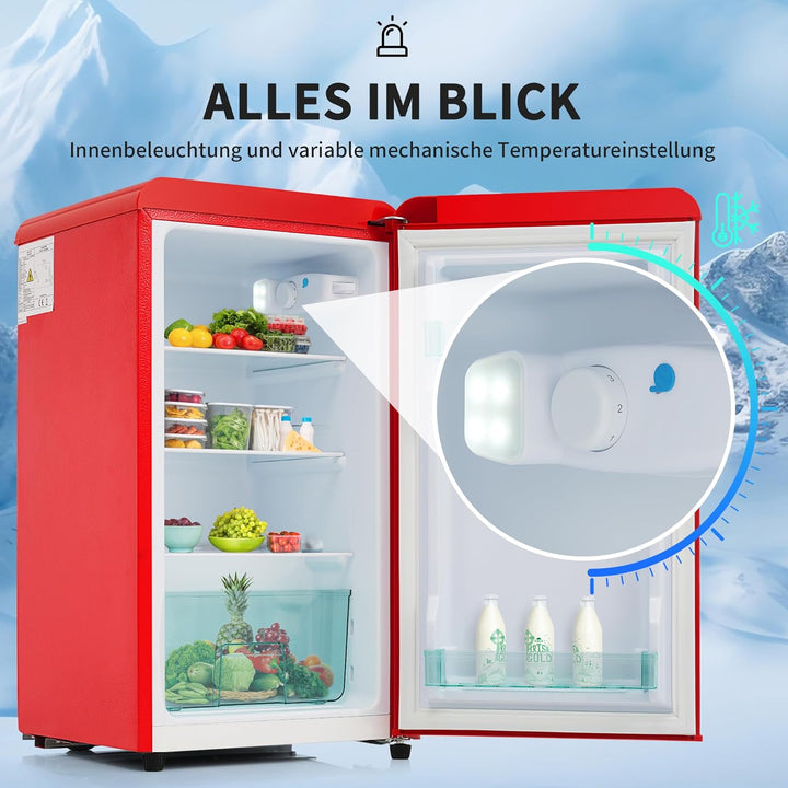 Merax Kühlschrank mit Gefrierfach, Kühl-Gefrierkombination, klein Kühlschrank mit 51L und Gefrierschrank 21L, Leise, LED, Glasablagen, Gemüsefach, Türablagen, für Küche, Wohnzimmer, Büro, Schwarz