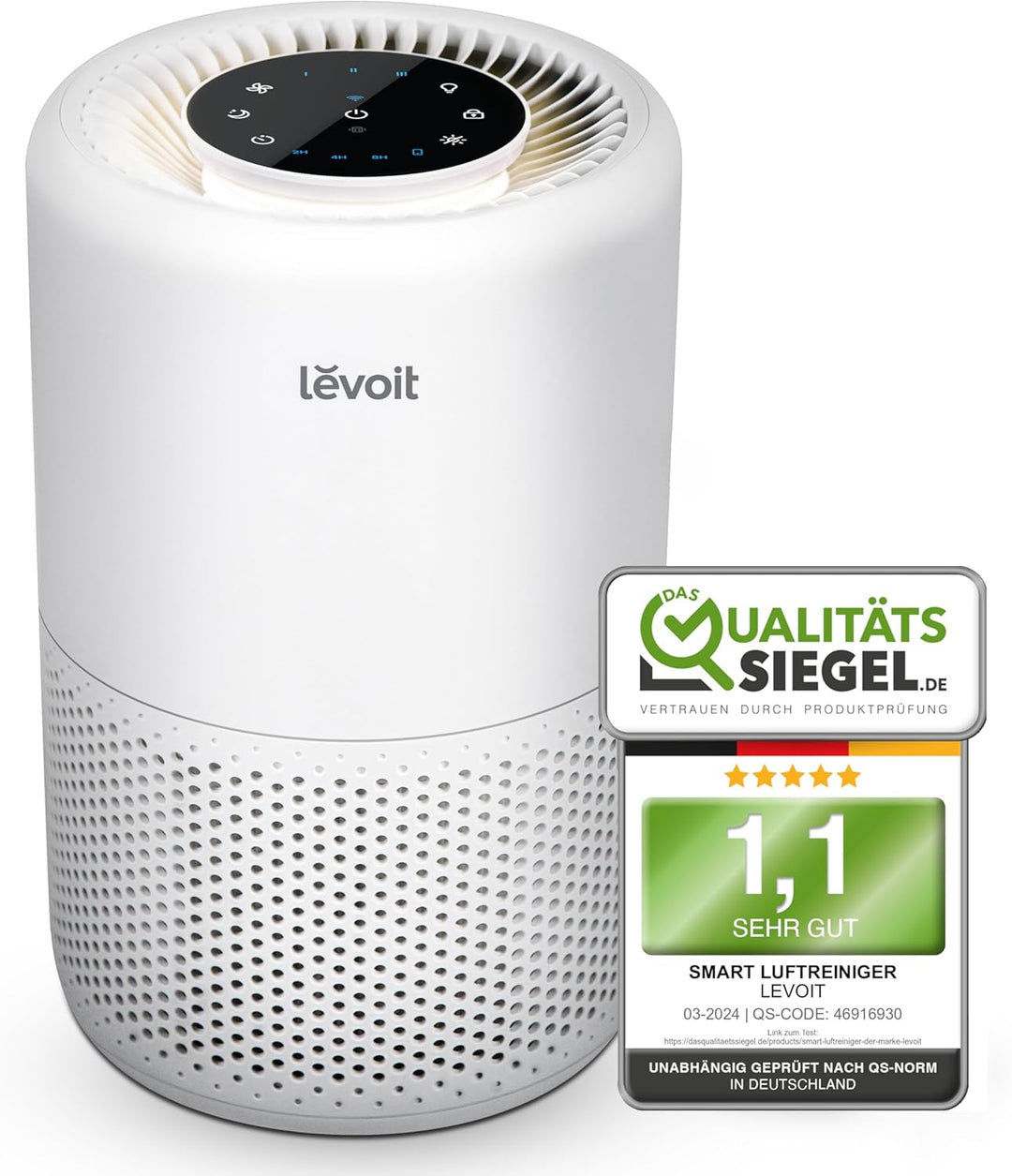 Rowenta QU5062 Eclipse 3in1 Luftreiniger | Heizlüfter | Ventilator | filtert 99,9% der Partikel | für 30 m2 Raumgre | schnelle Heizung bis zu 35°C | automatischer Tag- und Nachtmodus | Schwarz/Grau