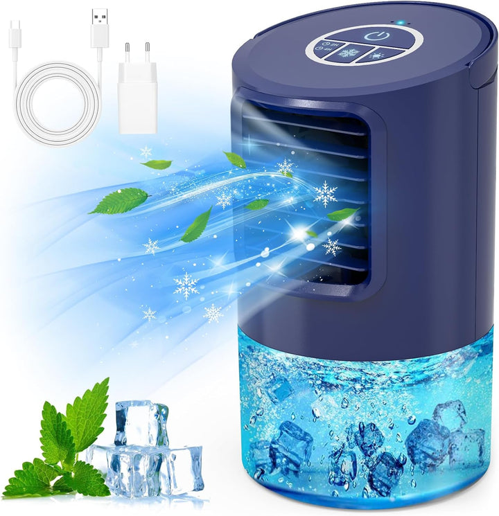 RenFox Klimagerte Mini Luftkühler, 5 in 1 Mobile Klimaanlage, Air Cooler Klimagert, Ventilator, Luftbefeuchter, 3 Geschwindigkeiten, 7 LED Luftkühler Klein für Zuhause und Büro