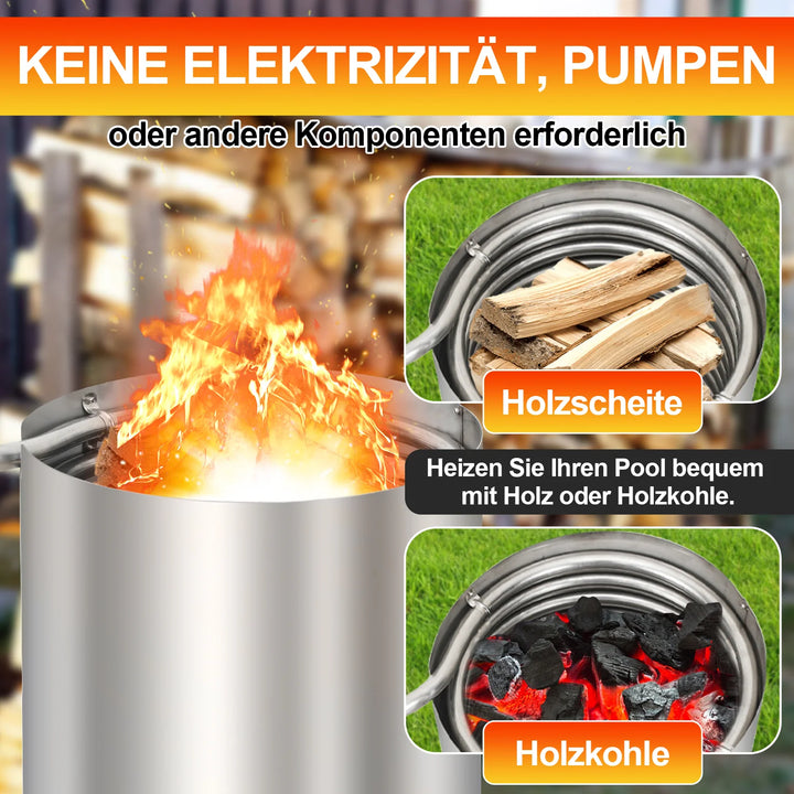 Sonnewelt Poolheizung Feuertonne mit Heizspirale Edelstahl
