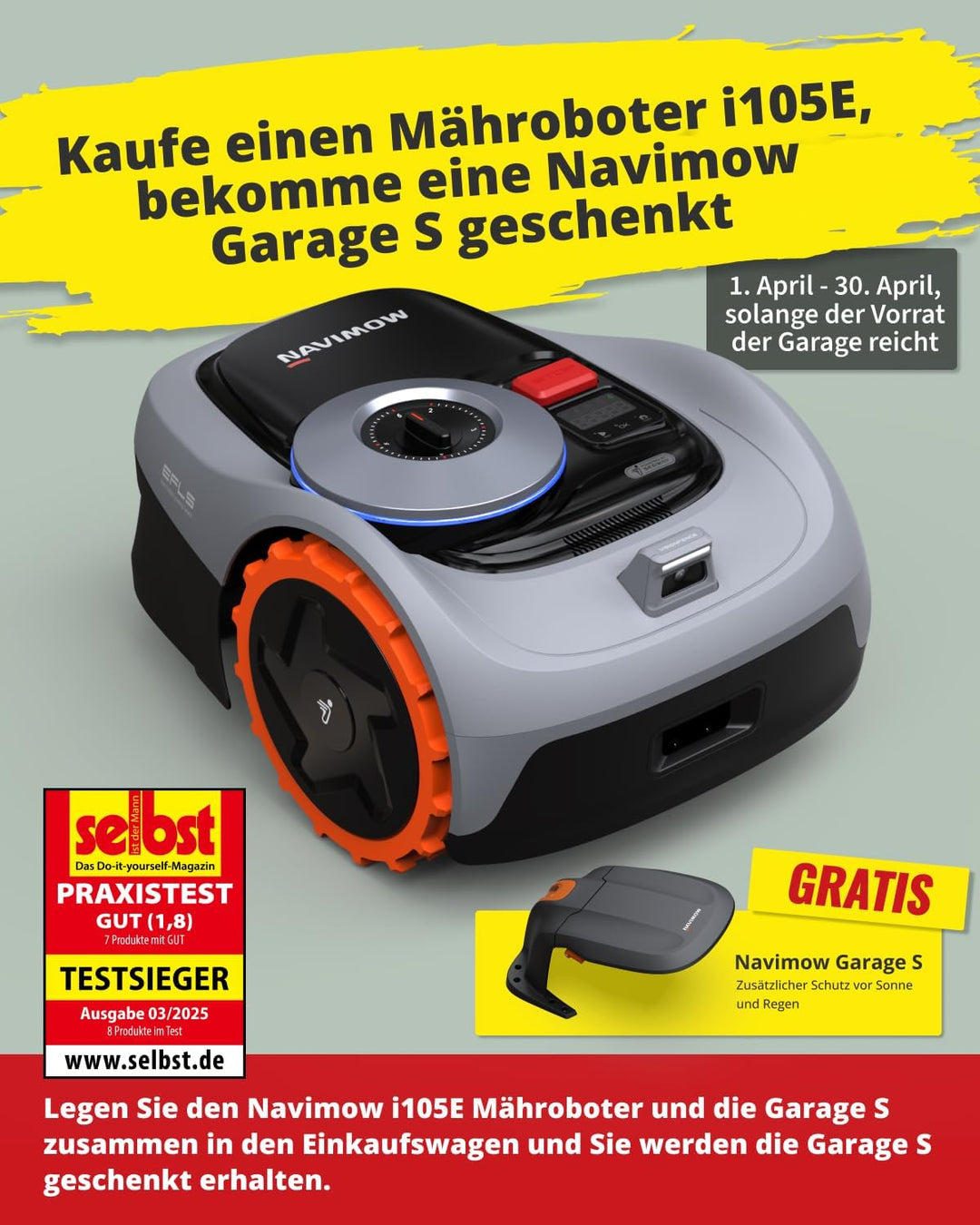 Navimow Garage S, Hochklappbar, Keine Signalblockierung, Schutz vor Sonne und Regen, Zubehör für Mähroboter Navimow i105E, i108E