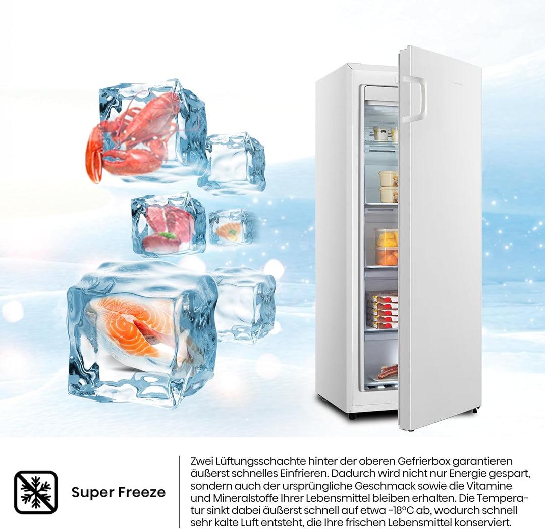 Hisense FV191N4AW2 Gefrierschrank/ TotalNoFrost/ SuperFreeze/ Türalarm/ Multiflow 360°/ BigBox/ 143,4 cm/ Gefrierteil 147 l/ 41 dB/ 205 kWh/Wei