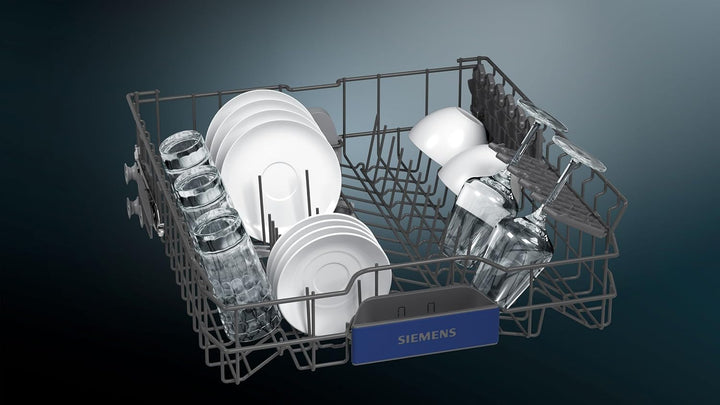 Siemens SN43ES14VE, iQ300 Smarter Geschirrspüler, Unterbau-Spülmaschine mit Besteckschublade, 60 cm, automatische Türöffnung dank autoOpen dry, besonders leise mit iQdrive-Motor, aquaStop, Edelstahl