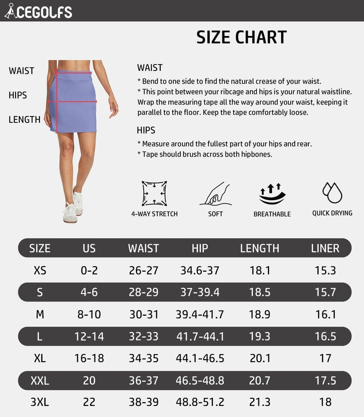 Jupe-pantalon de golf pour femme avec taille haute et protection solaire UPF50+, longueur de 48 cm pour une meilleure couverture et confort