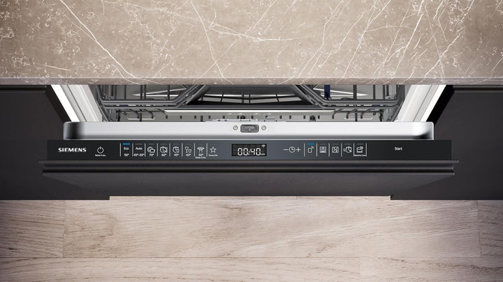Siemens SN43ES14VE, iQ300 Smarter Geschirrspüler, Unterbau-Spülmaschine mit Besteckschublade, 60 cm, automatische Türöffnung dank autoOpen dry, besonders leise mit iQdrive-Motor, aquaStop, Edelstahl