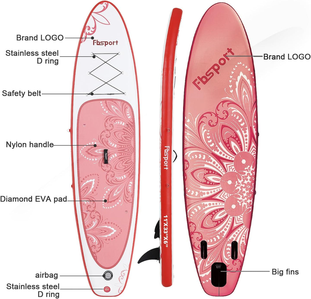 Premium-Stand-Up-Paddle-Board, Yoga-Board mit strapazierfähigem SUP-Zubehör und Tragetasche | Breiter Stand, Surf-Kontrolle, rutschfestes Deck, Leine, Paddel und Pumpe für Jugendliche und Erwachsene