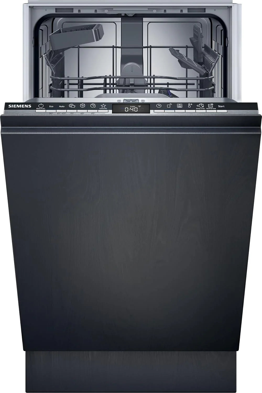 Siemens SR65YX08ME, iQ500 Smarter Geschirrspüler Vollintegriert, 45 cm breit, Besteckschublade, Zeolith, extra leise, aquaStop, automatische Türöffnung nach Programmende, varioSpeed, Innenbeleuchtung