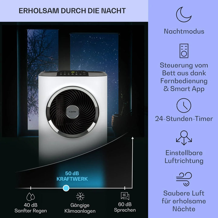 Klarstein Mobile Klimaanlage mit Abluftschlauch, 5-in-1 Klimagerät, Ventilator, Luftentfeuchter, Luftreiniger & Nachtmodus, App-Steuerung, Kleine & Portable, für Wohnung & Büro, 12000 BTU