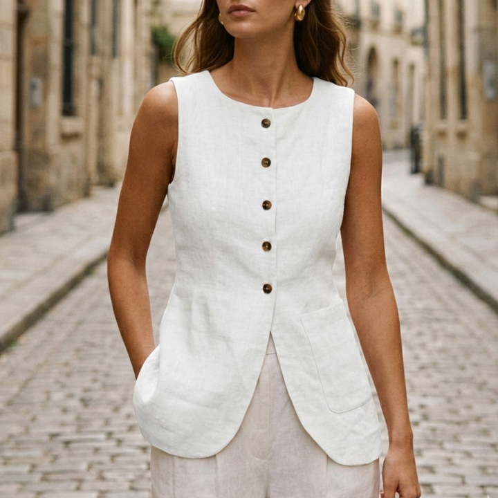 Blusa de Lino Sin Mangas para Mujer con Botones Delanteros – Top de Verano