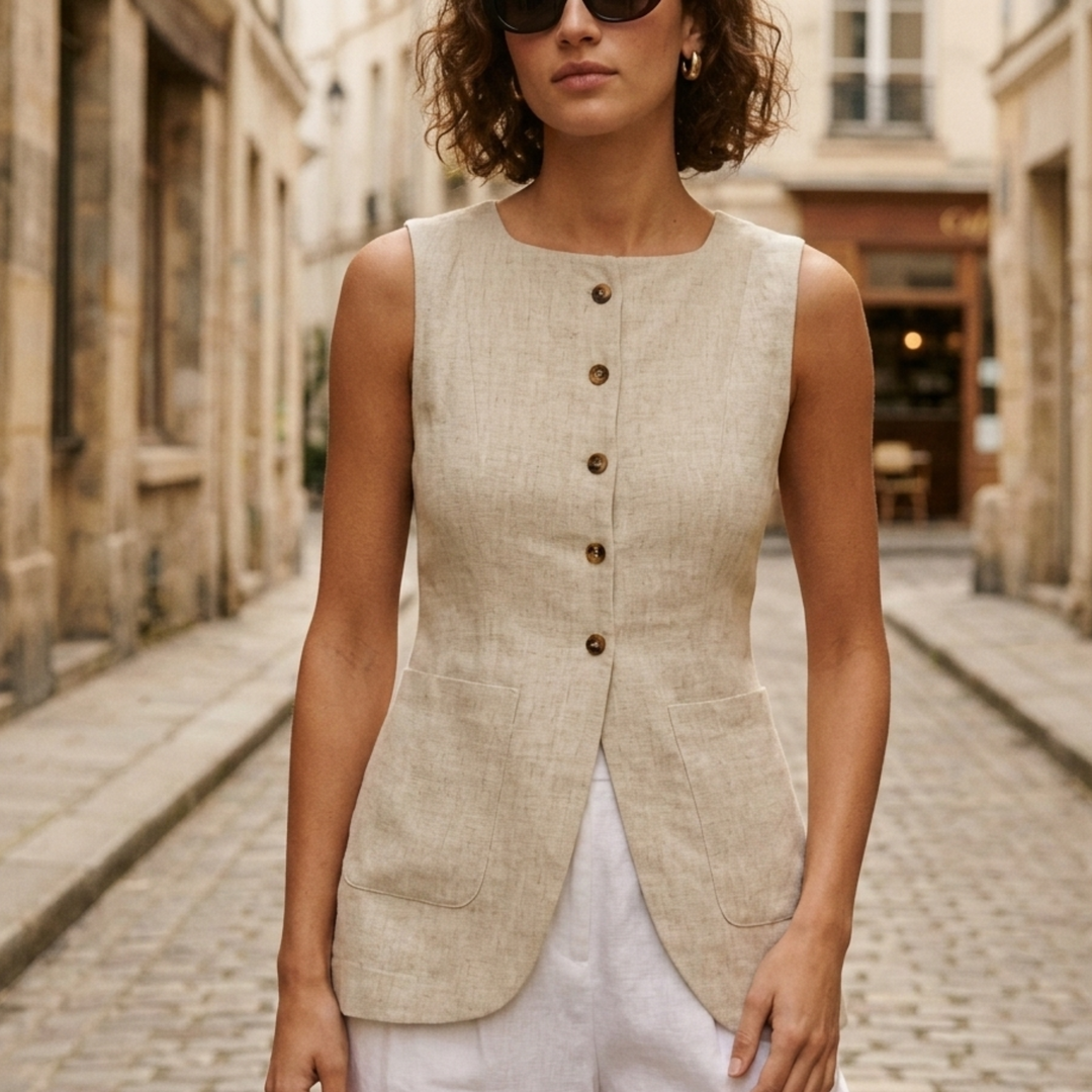 Blusa de Lino Sin Mangas para Mujer con Botones Delanteros – Top de Verano