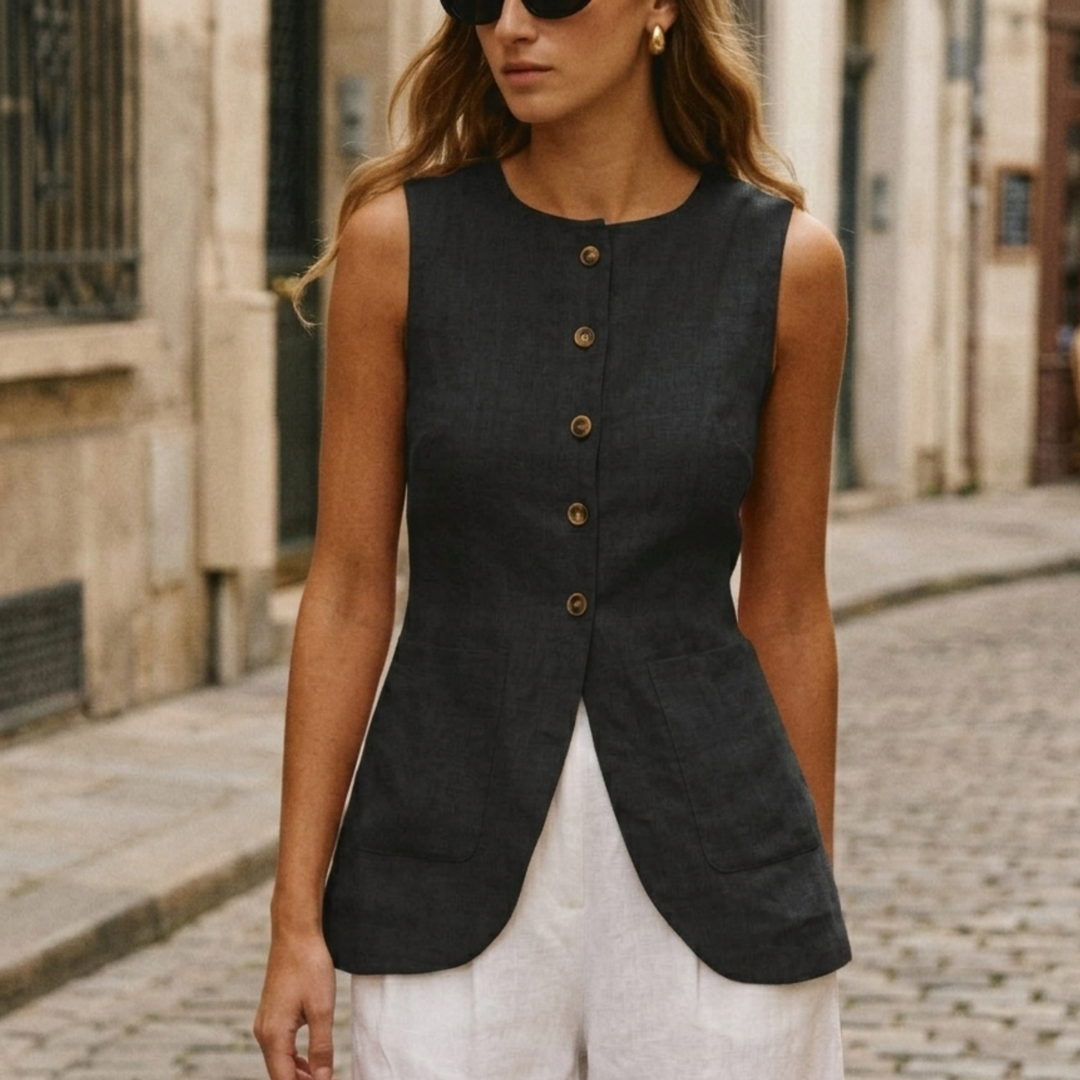 Blusa de Lino Sin Mangas para Mujer con Botones Delanteros – Top de Verano