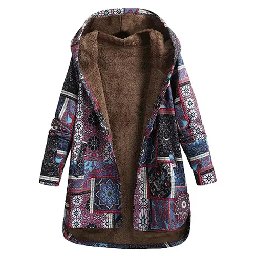 Chaqueta con Capucha Floral Térmica para Mujeres | Abrigo Clásico de Invierno