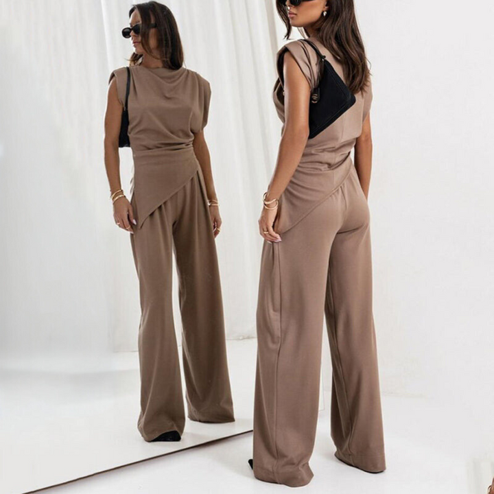 Conjunto de dos piezas con top sin mangas y pantalón palazzo para mujer