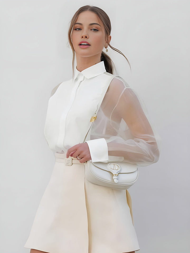 Blusa Elegante de Mujer con Mangas Transparentes – Estilosa, Femenina y Atemporal
