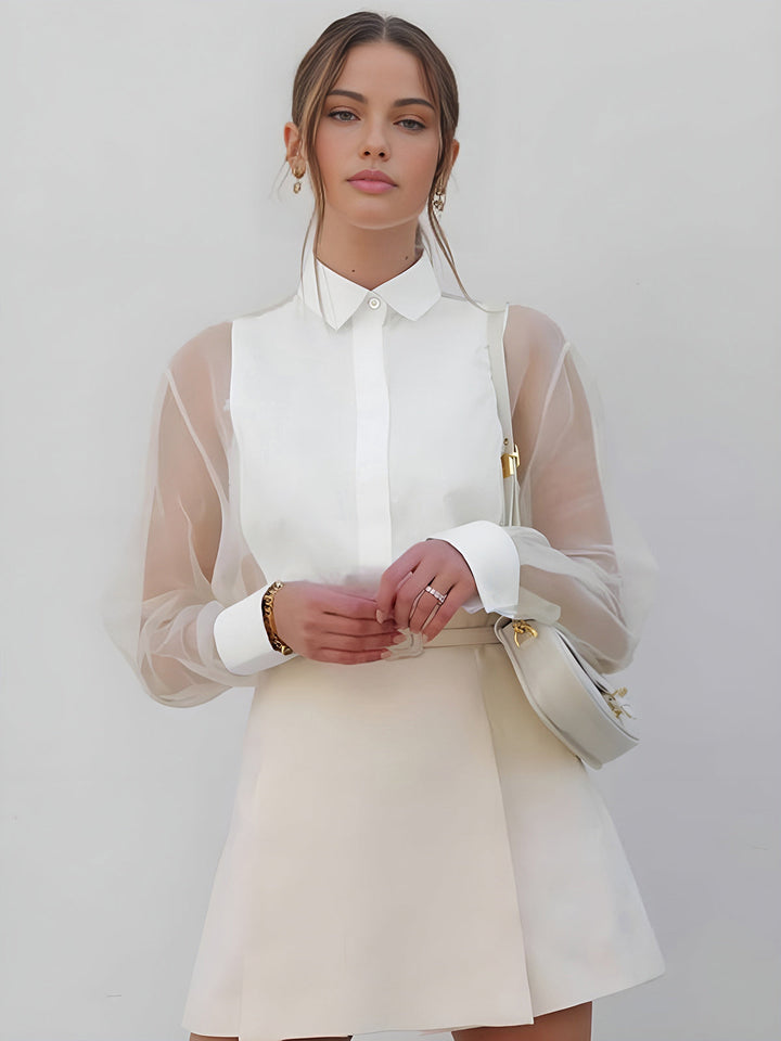 Blusa Elegante de Mujer con Mangas Transparentes – Estilosa, Femenina y Atemporal