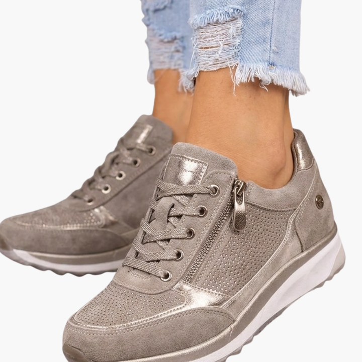 Damen-Sneaker mit Schnürsenkeln, seitlichem Reißverschluss und profilierter Sohle