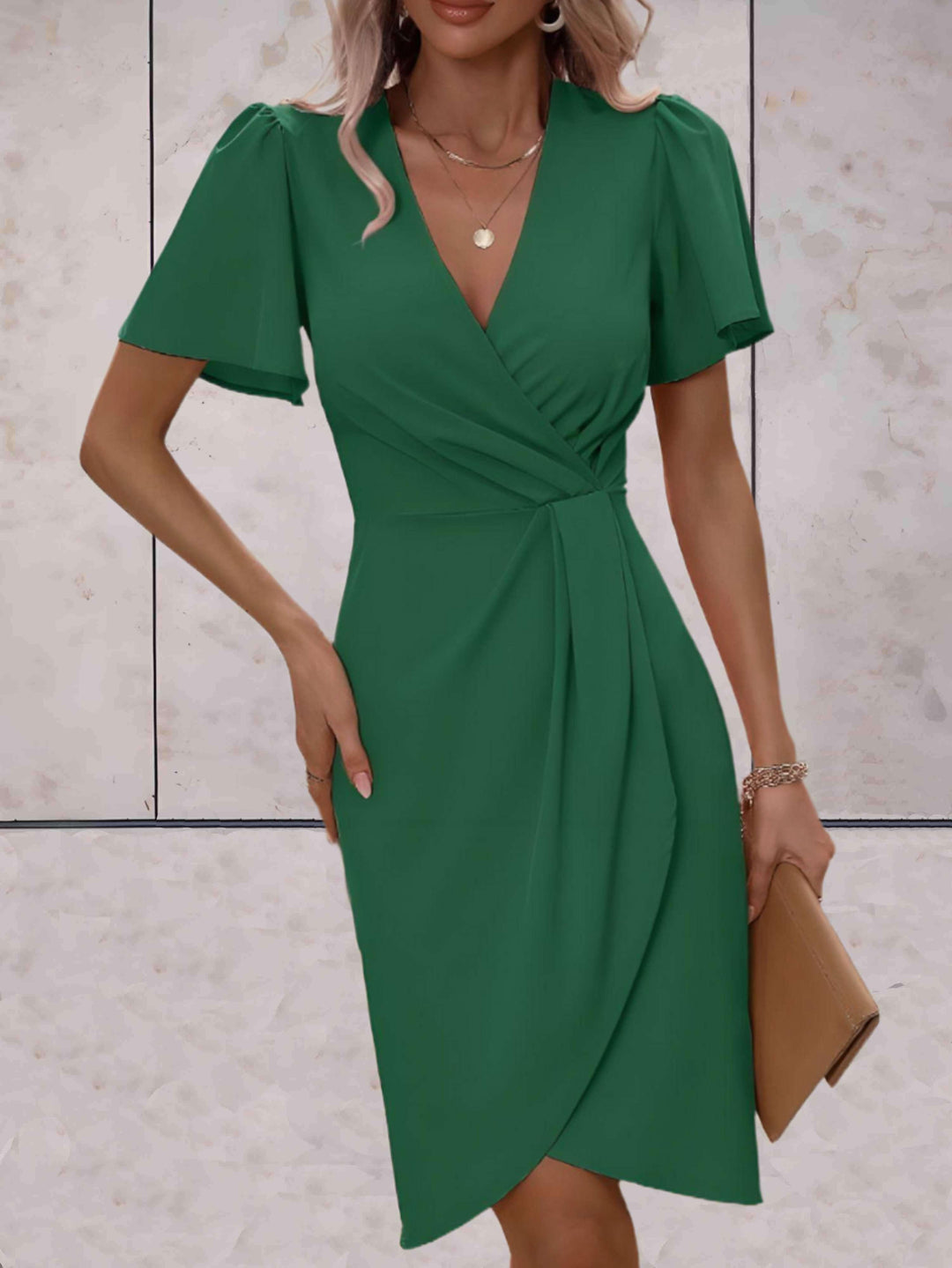 Rochie tip portofel pentru femei Harper – Rochie elegantă încrucișată cu guler în V și croială ajustabilă pentru orice ocazie