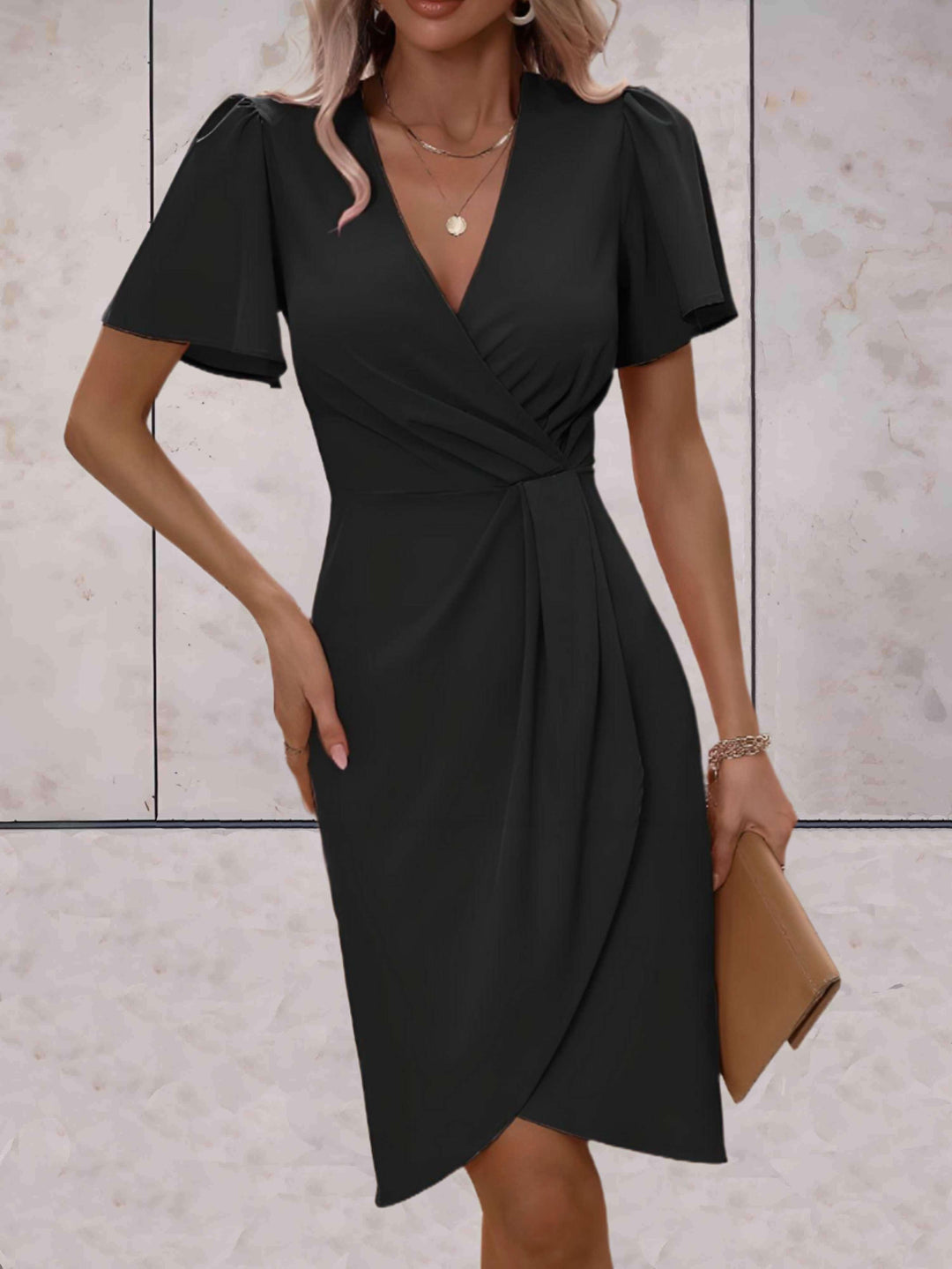 Rochie tip portofel pentru femei Harper – Rochie elegantă încrucișată cu guler în V și croială ajustabilă pentru orice ocazie