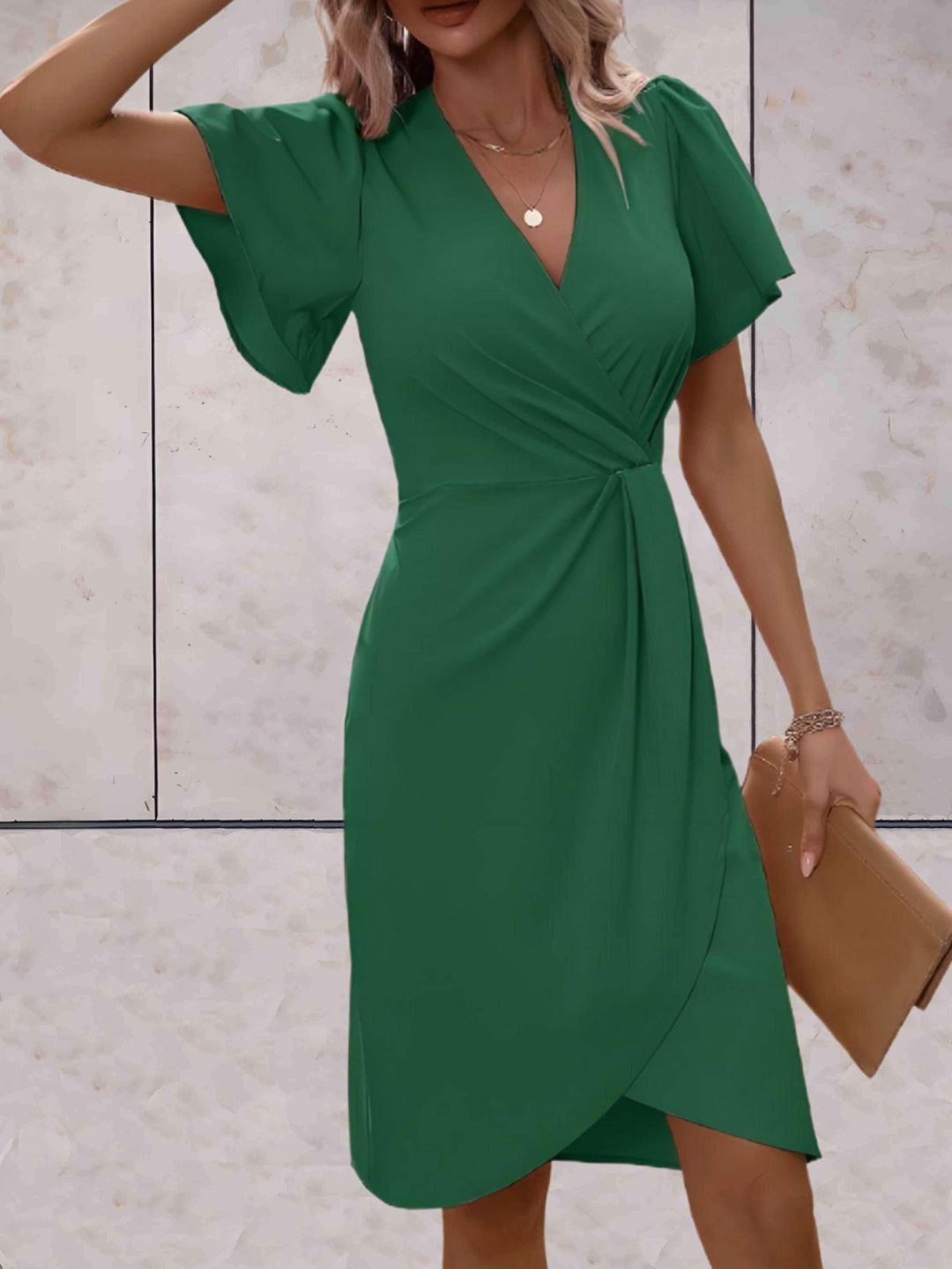 Rochie tip portofel pentru femei Harper – Rochie elegantă încrucișată cu guler în V și croială ajustabilă pentru orice ocazie