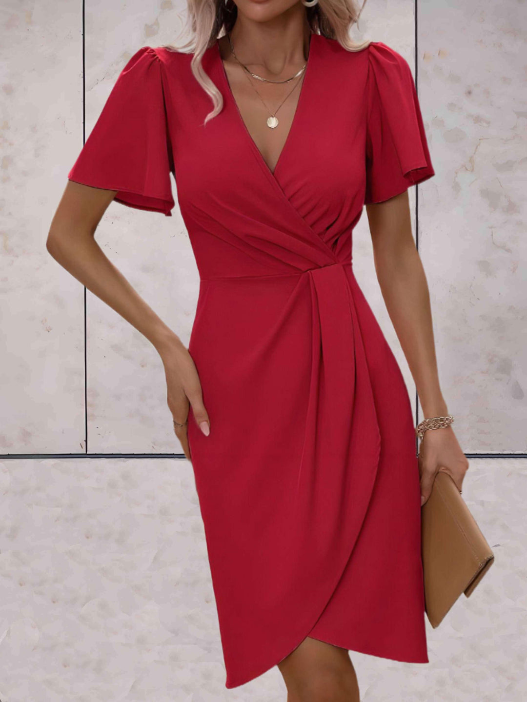 Rochie tip portofel pentru femei Harper – Rochie elegantă încrucișată cu guler în V și croială ajustabilă pentru orice ocazie