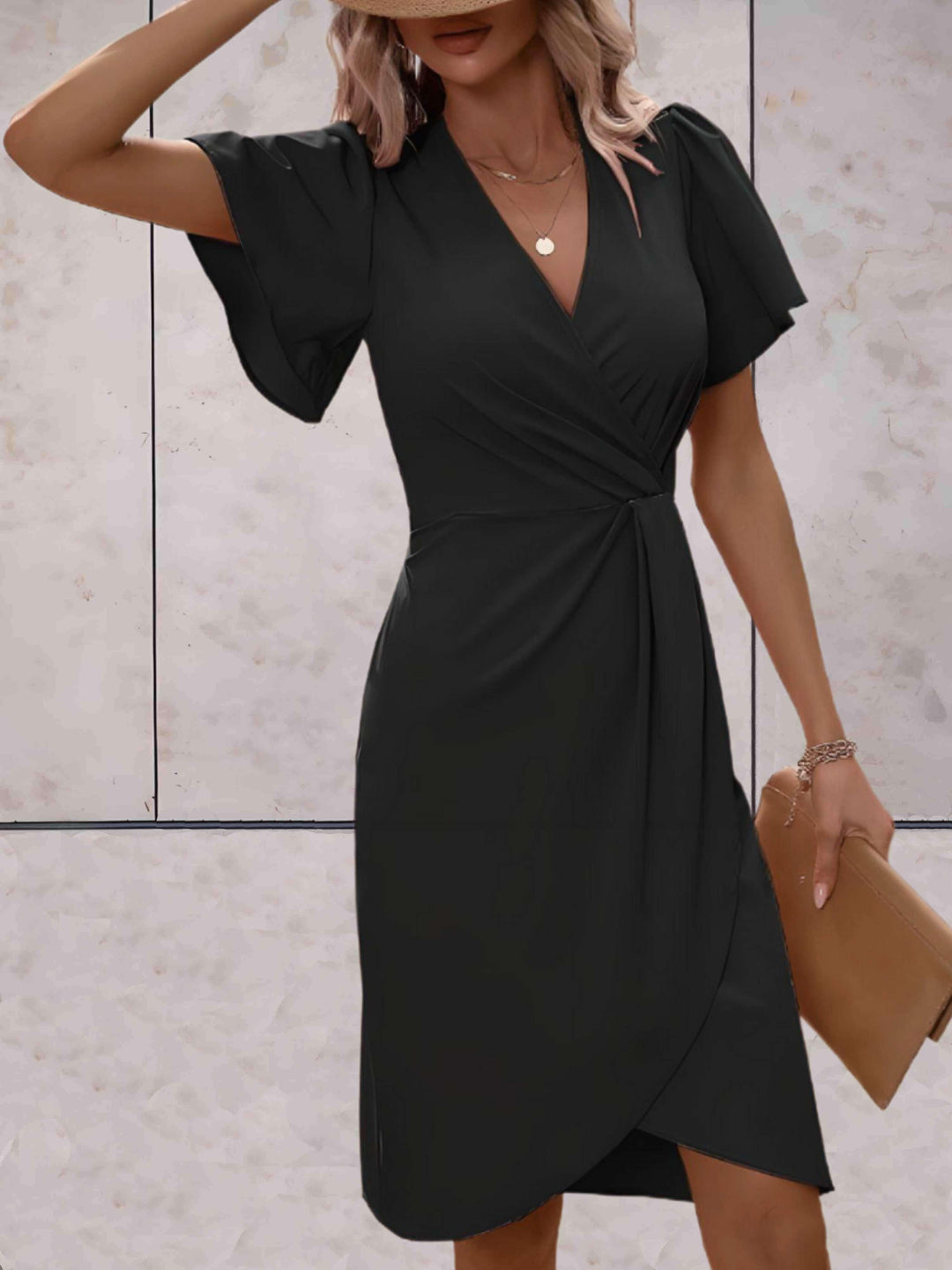 Rochie tip portofel pentru femei Harper – Rochie elegantă încrucișată cu guler în V și croială ajustabilă pentru orice ocazie