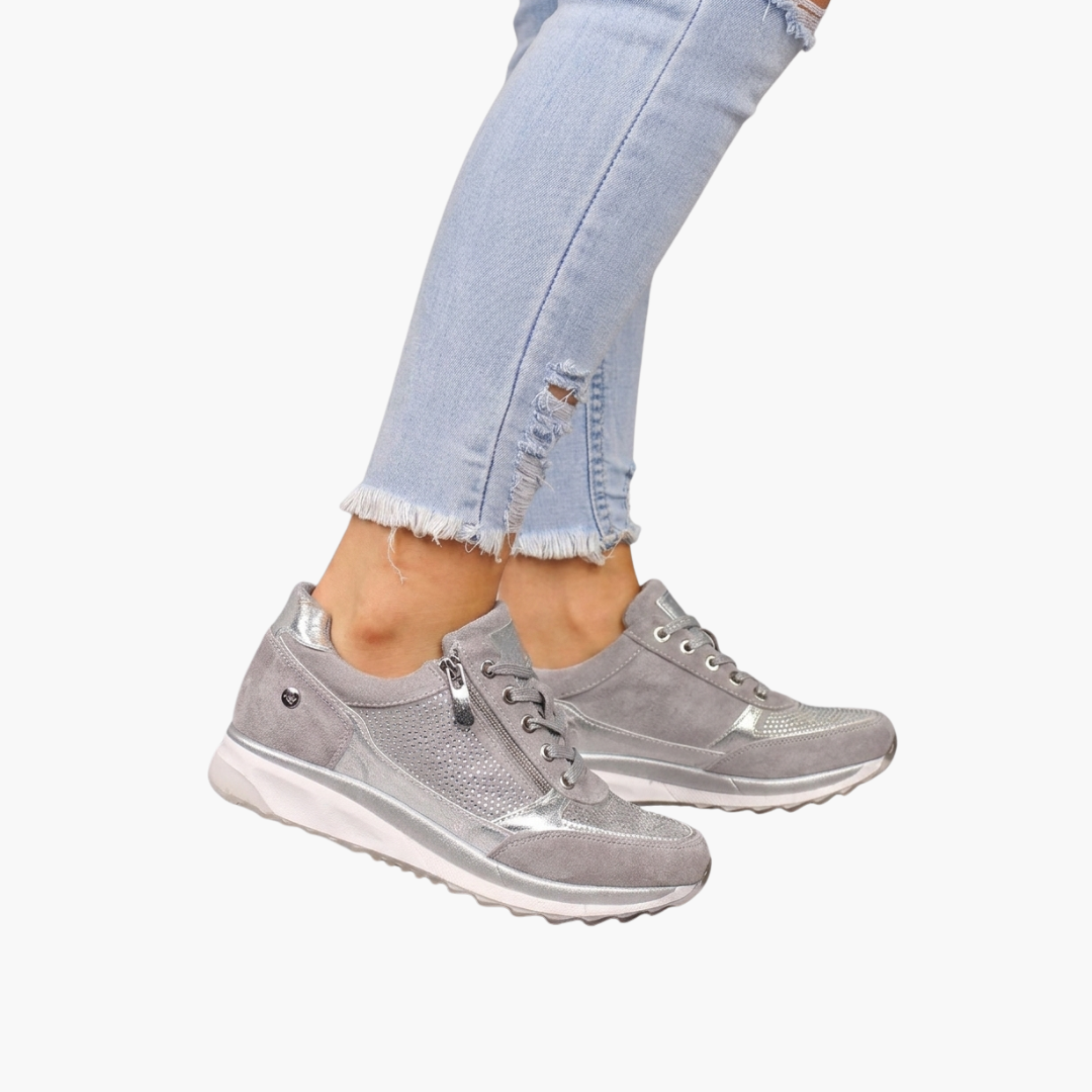 Damen-Sneaker mit Schnürsenkeln, seitlichem Reißverschluss und profilierter Sohle