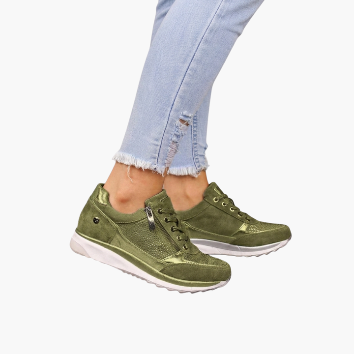 Damen-Sneaker mit Schnürsenkeln, seitlichem Reißverschluss und profilierter Sohle