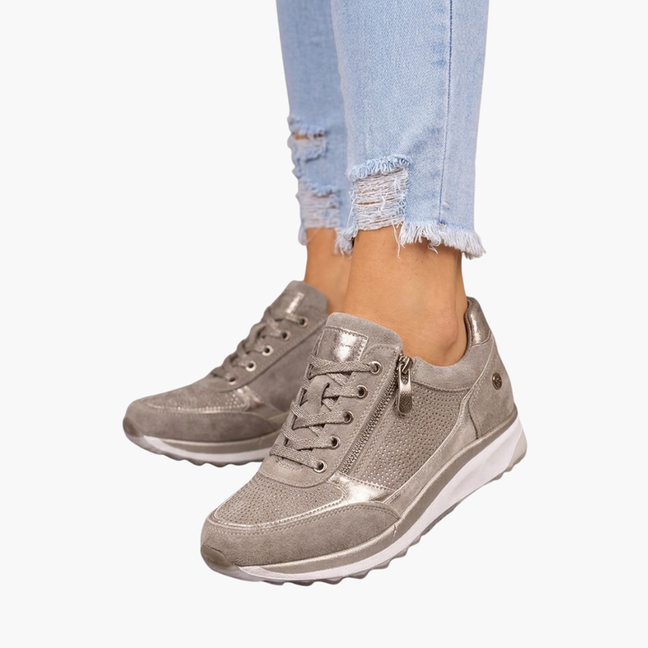 Damen-Sneaker mit Schnürsenkeln, seitlichem Reißverschluss und profilierter Sohle