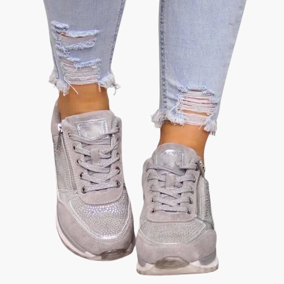 Damen-Sneaker mit Schnürsenkeln, seitlichem Reißverschluss und profilierter Sohle