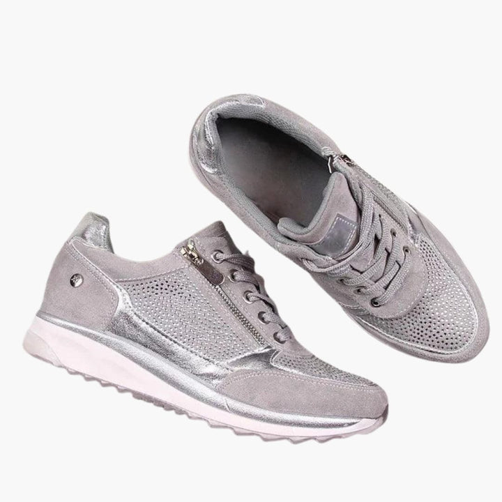 Damen-Sneaker mit Schnürsenkeln, seitlichem Reißverschluss und profilierter Sohle