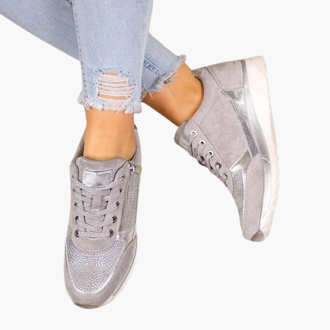 Damen-Sneaker mit Schnürsenkeln, seitlichem Reißverschluss und profilierter Sohle