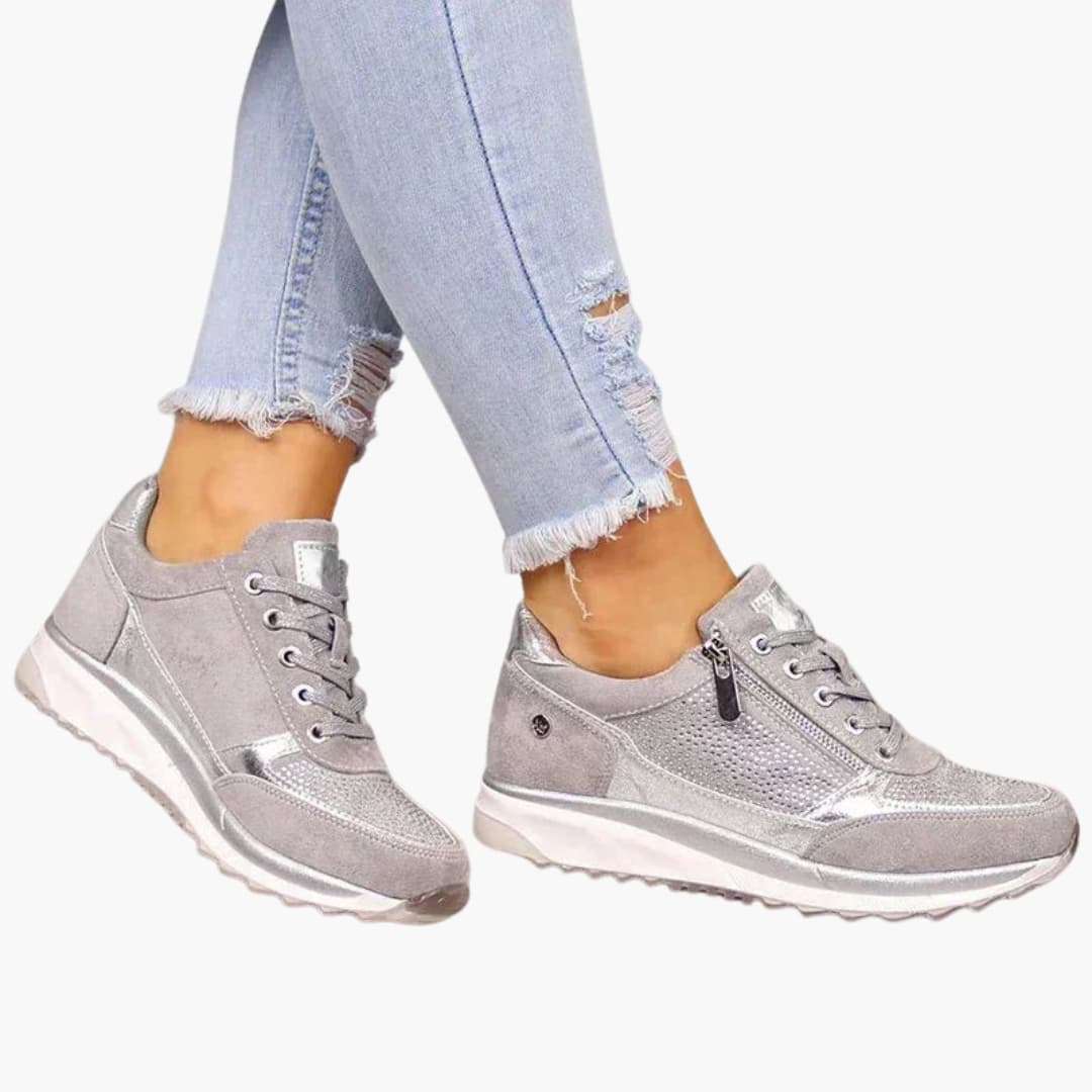Damen-Sneaker mit Schnürsenkeln, seitlichem Reißverschluss und profilierter Sohle