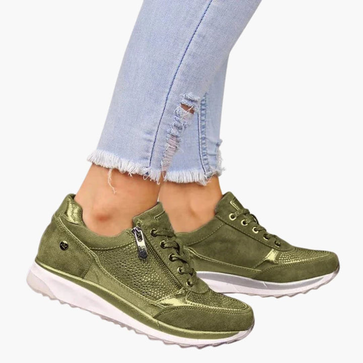 Damen-Sneaker mit Schnürsenkeln, seitlichem Reißverschluss und profilierter Sohle