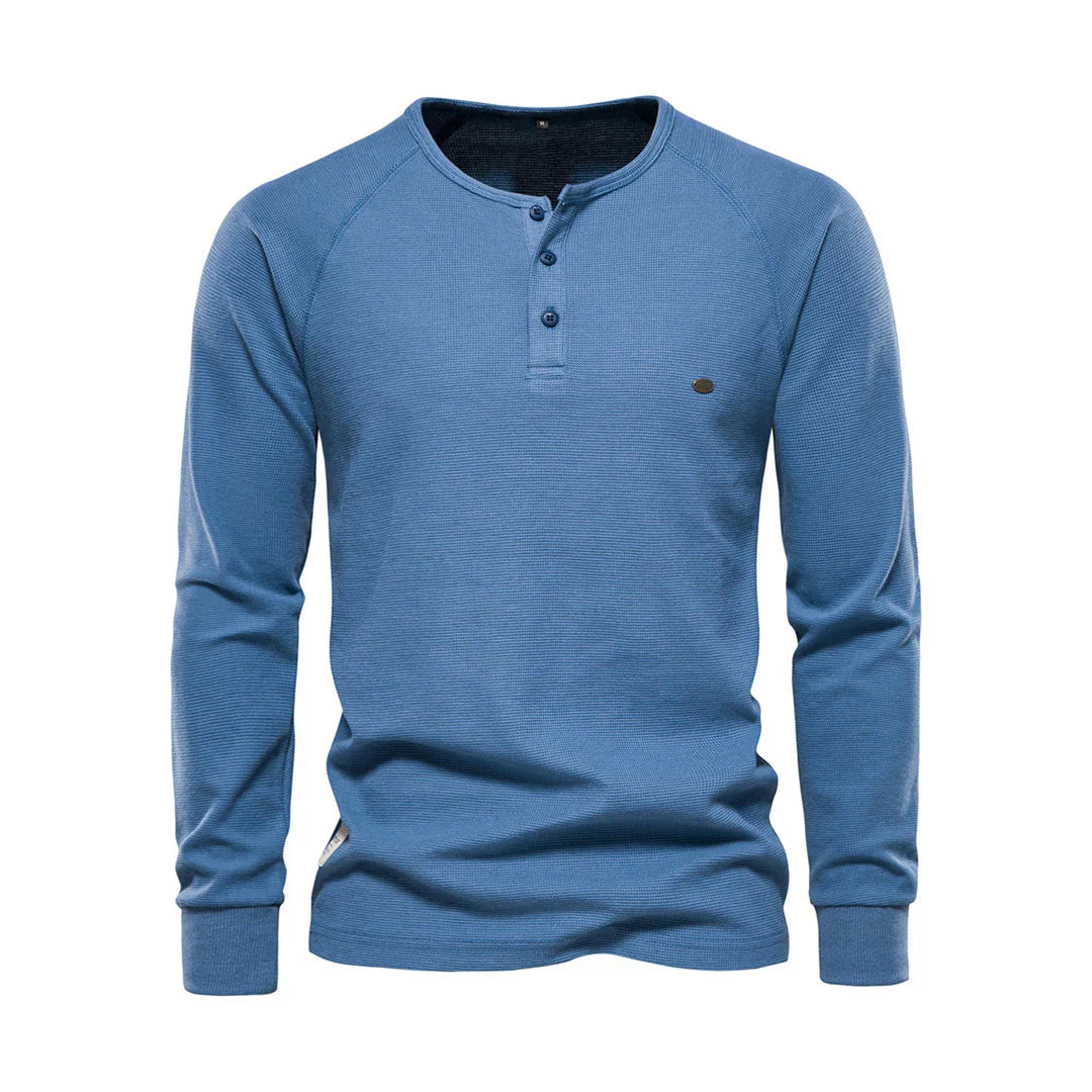 Henvalo Camiseta Hombre | Camiseta de Manga Larga con Botonadura