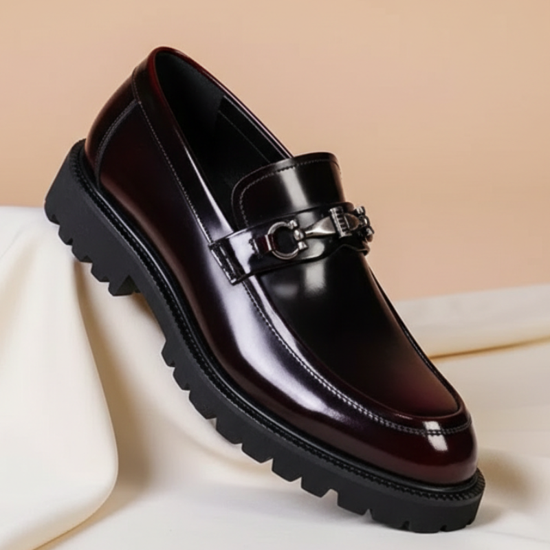 Mocasines de Cuero para Hombre con Hebilla Metálica y Suela de Goma Antideslizante - Zapatos de Vestir Clásicos y Cómodos