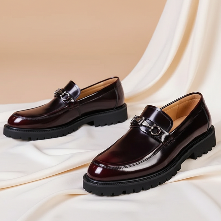 Mocasines de Cuero para Hombre con Hebilla Metálica y Suela de Goma Antideslizante - Zapatos de Vestir Clásicos y Cómodos