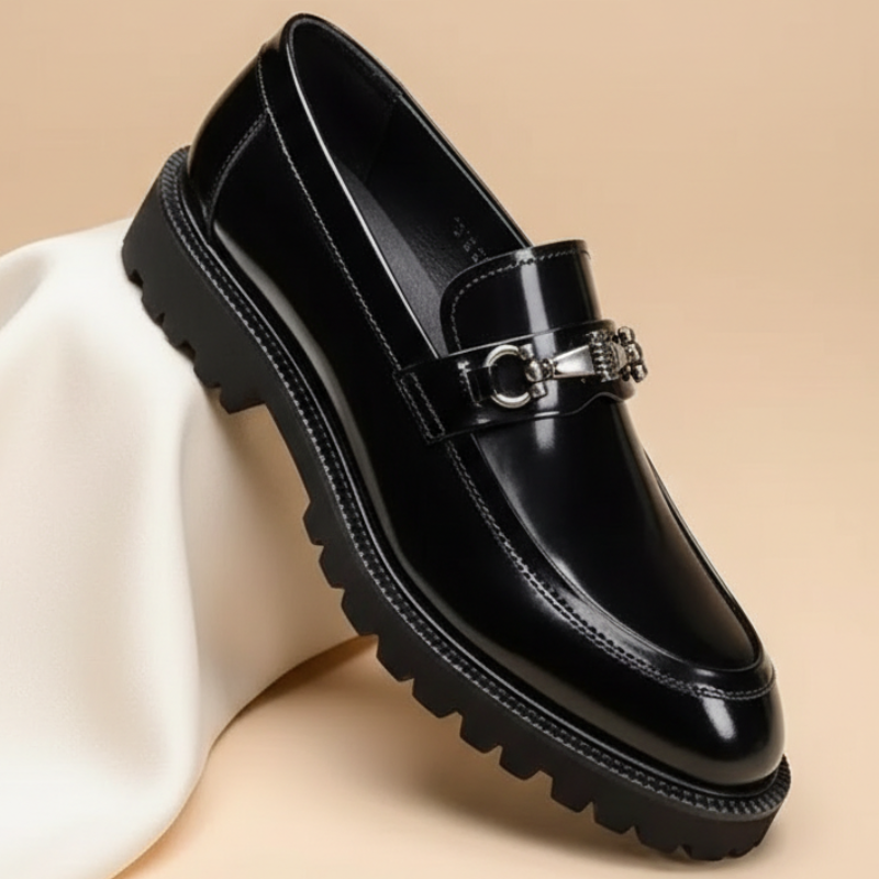 Mocasines de Cuero para Hombre con Hebilla Metálica y Suela de Goma Antideslizante - Zapatos de Vestir Clásicos y Cómodos