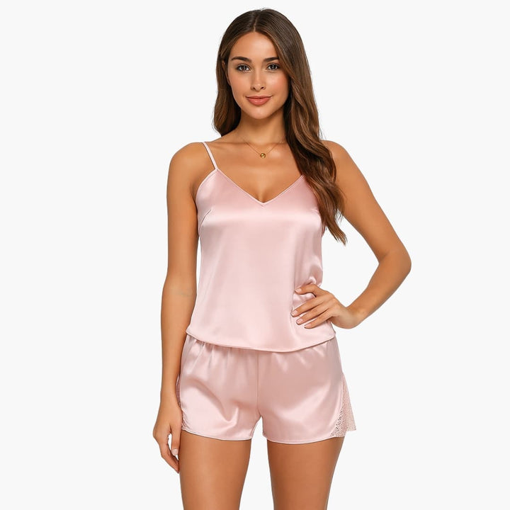 Conjunto de pijama de satén para mujer con camisola y pantalón corto