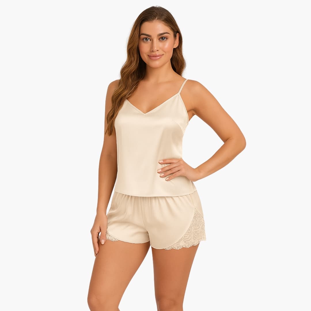 Conjunto de pijama de satén para mujer con camisola y pantalón corto