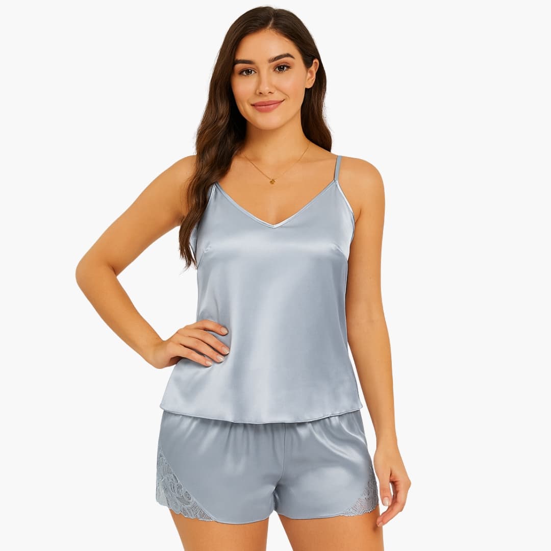Conjunto de pijama de satén para mujer con camisola y pantalón corto