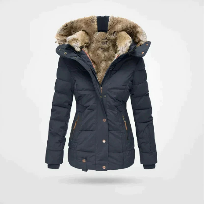 Chaqueta Parka con Capucha de Piel Templada para Mujeres | Abrigo Clásico de Invierno