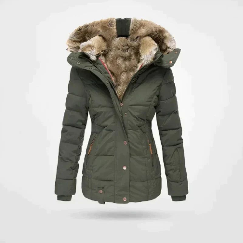 Chaqueta Parka con Capucha de Piel Templada para Mujeres | Abrigo Clásico de Invierno