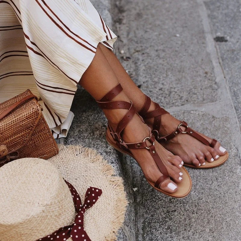 Gladiator Sandals | Women's Leather Sandals with Adjustable Straps-Metro Lane Plaza